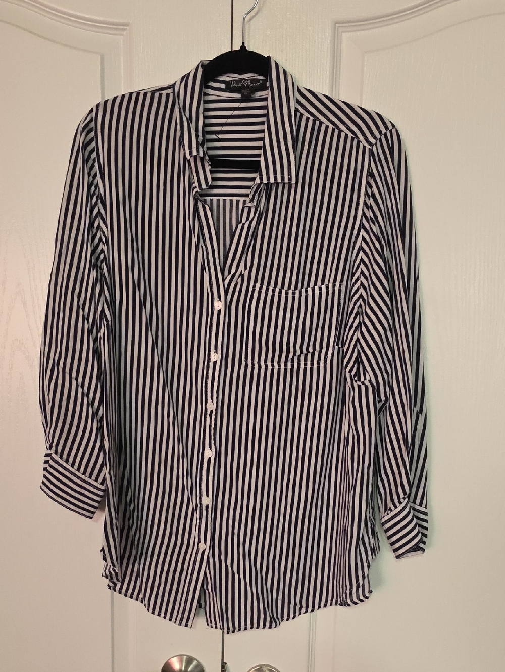 Velvet Heart Black and White Vertical Stripe Button-Down Shirt